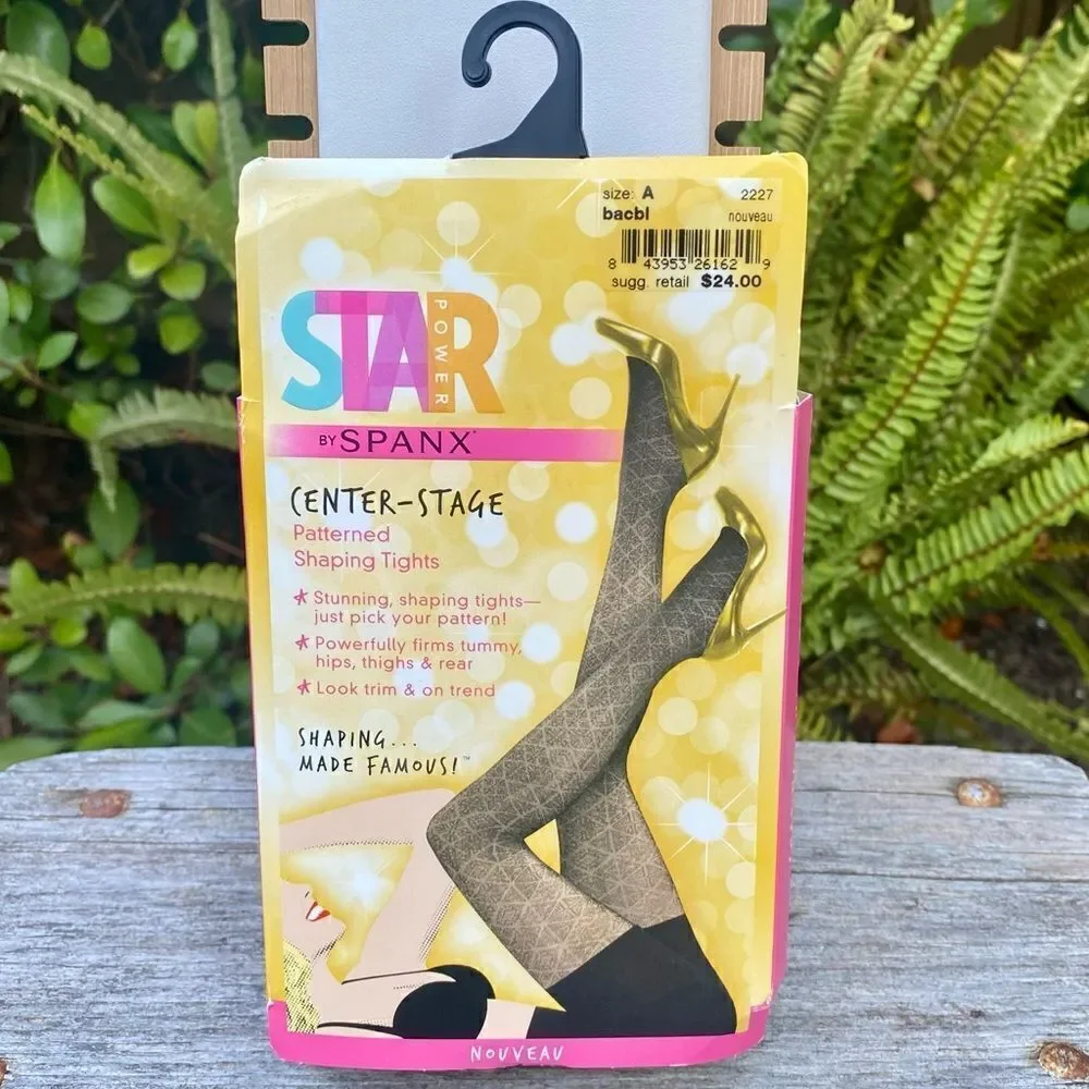 NWT Star Power by SPANX Shaping Tights Black Diamond Pattern Nouvean Size A